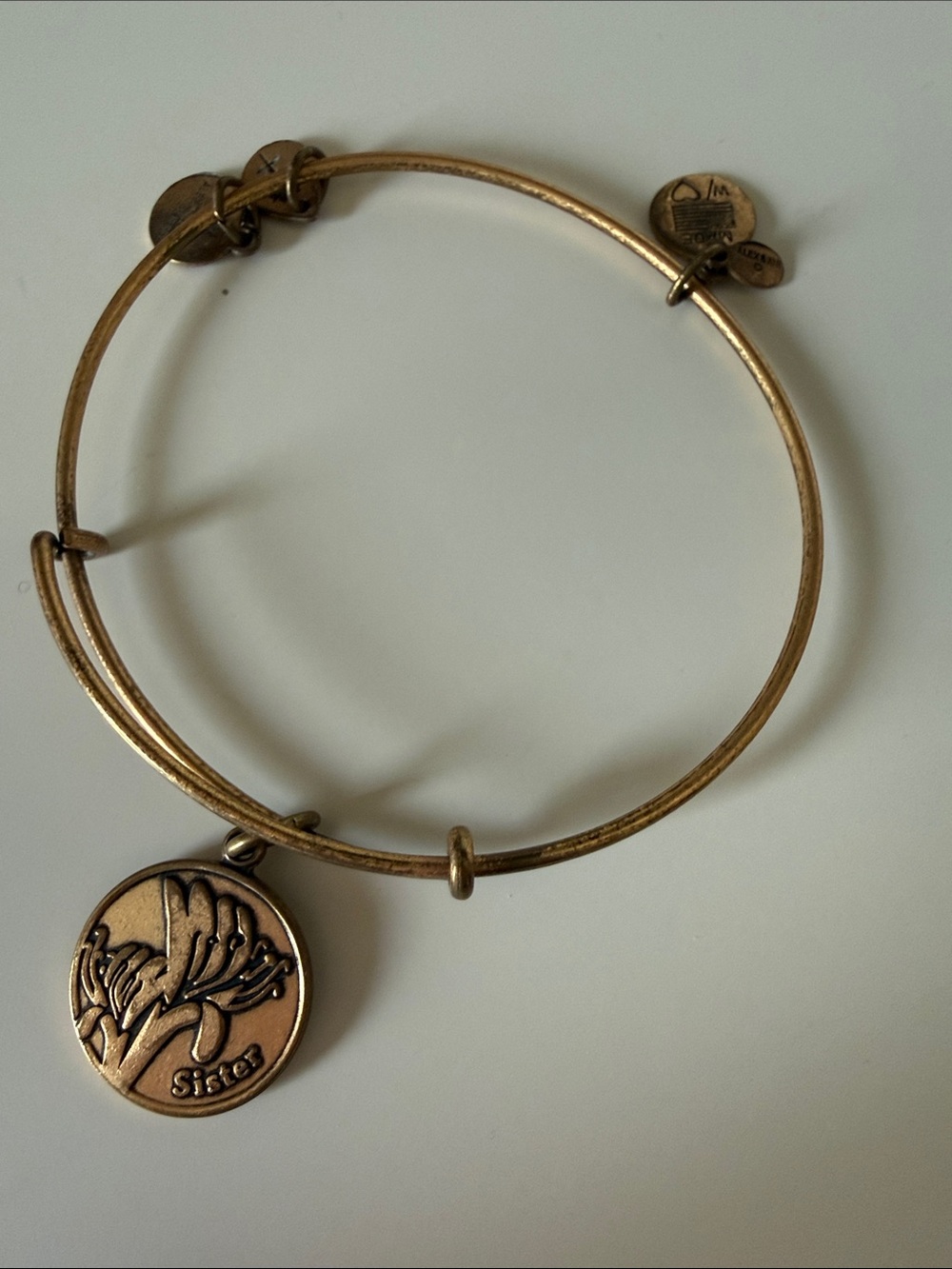 Alex and Ani Gold-Tone 'Sister' Charm Bangle Bracelet
